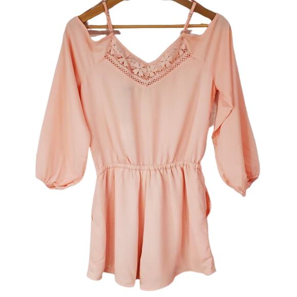 Loveriche Coral Spaghetti Strap Off Shoulder 3/4 Sleeve Romper Small NEW - Picture 2 of 10